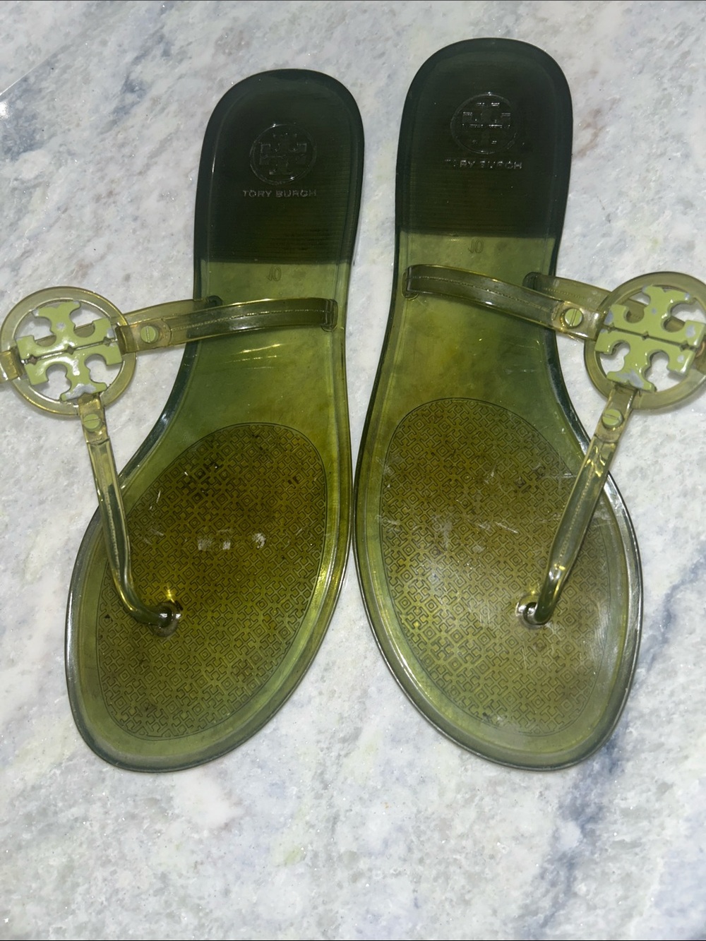 Tory Burch Green Jelly Logo Thong Sandals - Picture 5 of 6